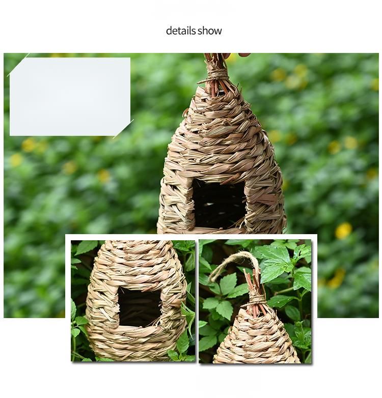 Hadmade Wove Hummigbird House Creative Bird Nest Hibiscus Grass Artificial Birdhouse Gardeig Hagig_voghion.com