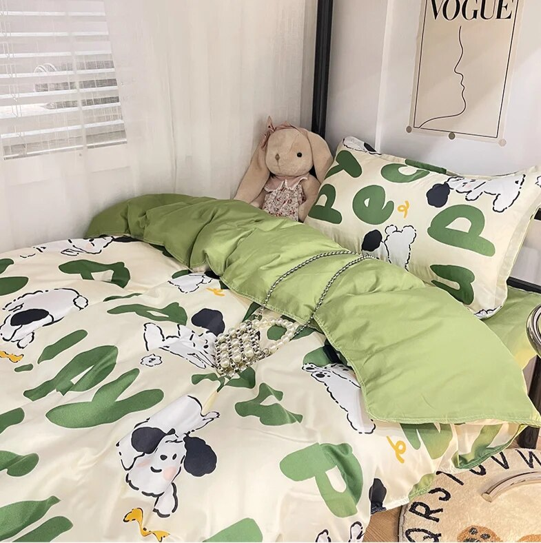 Vier Bettlaken, Aloe Vera Baumwolle, weich und bequem für Studenten- und Personalwohnheime, hautfreundlicher Bettbezug, drei_voghion.com