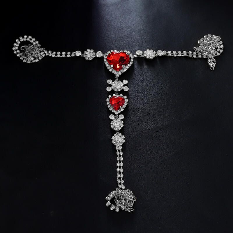 Set di mutandine sexy con strass rossi, perizoma, vita e pancia, bikini a forma di cuore, catena per il corpo in cristallo_voghion.com