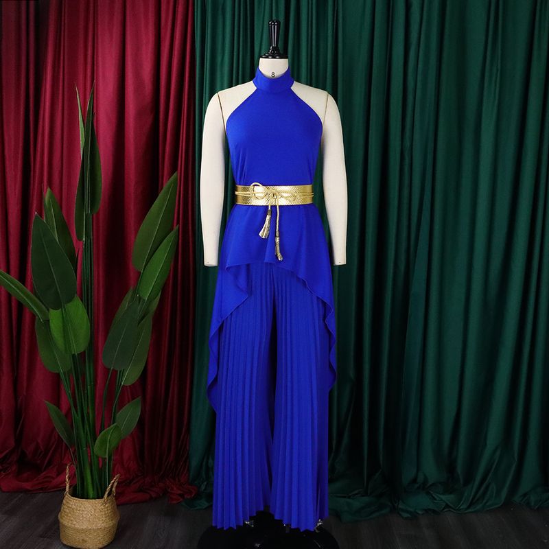 Damenbekleidung Sommermode zweiteilig ärmellos rückenfrei unregelmäßig langer Rock Hose mit weitem Bein_voghion.com