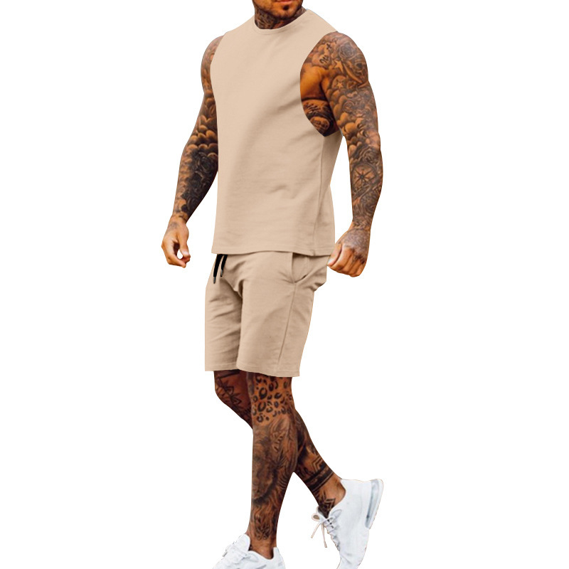 Cross-border European And American New Summer Sleeveless Sports Suit Men's Breathable Thin Round Neck Solid Color Vest_voghion.com