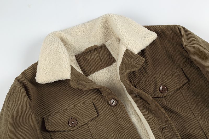 Men's Clothing Autumn And Winter Long Sleeved Lapel Corduroy Plus Velvet Jacket_voghion.com