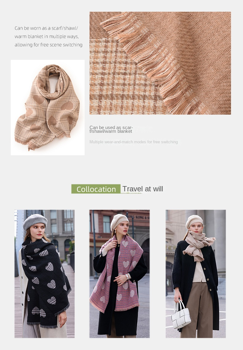 Original design senior love print ladies mid-length warm autumn and winter scarf Commuter scarf_voghion.com