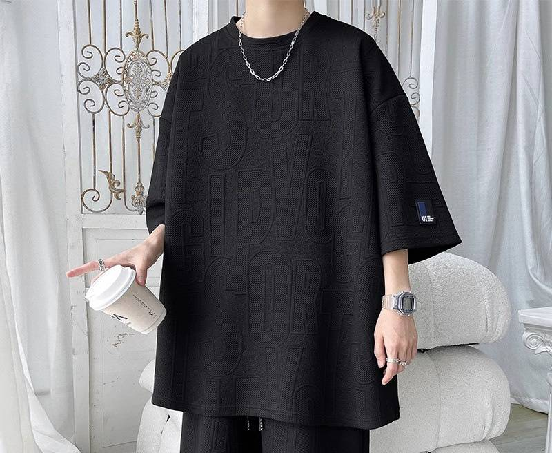 Kurzarm-Shorts-Outfit-Set für Herren in großer Größe, lockerer, vielseitiger Freizeit-Sportanzug für Herren_voghion.com