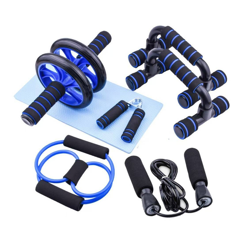 7-delige krachttrainingset: band, 2 push-up-tools, gripversterking, type 8 spankoord, springtouw en kniekussen_voghion.com
