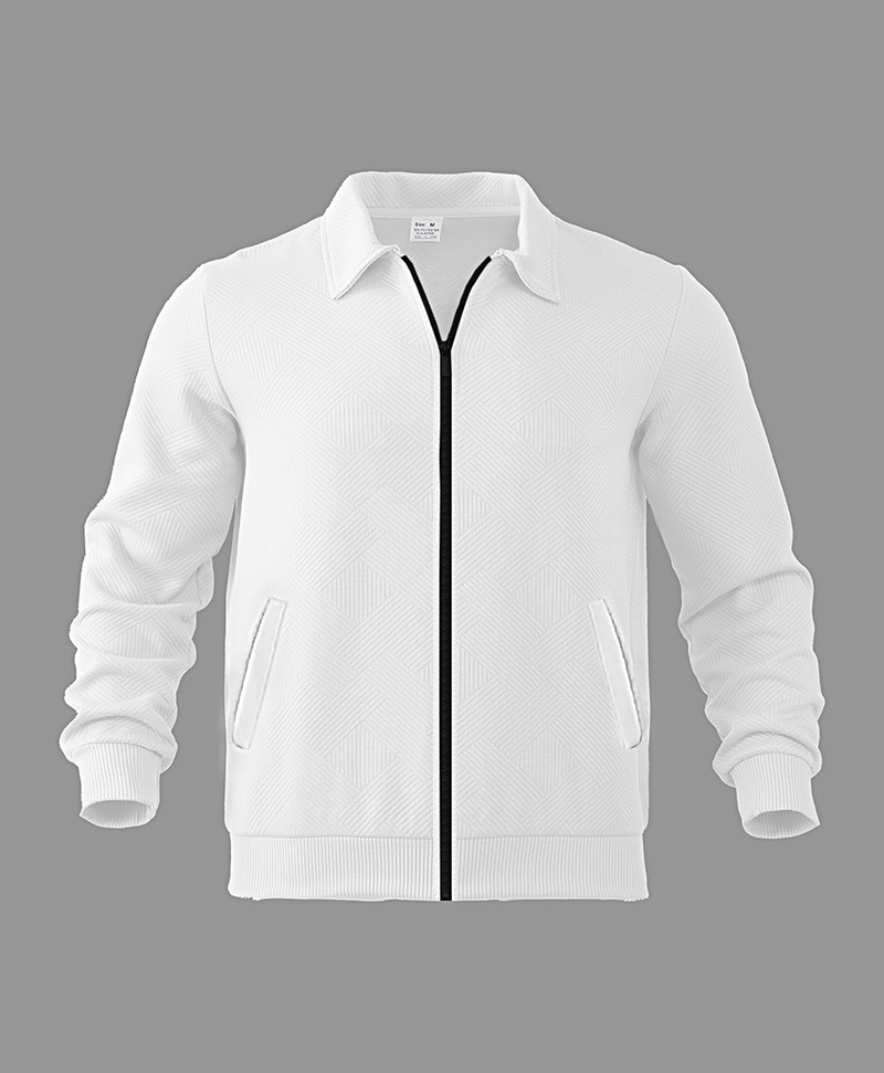 Heren casual jas met wafelstructuur - Slim fit, opstaande kraag, rits, lichtgewicht, ademende bovenkleding van een mix van polykatoen (zwart/wit/kaki/marineblauw)_voghion.com