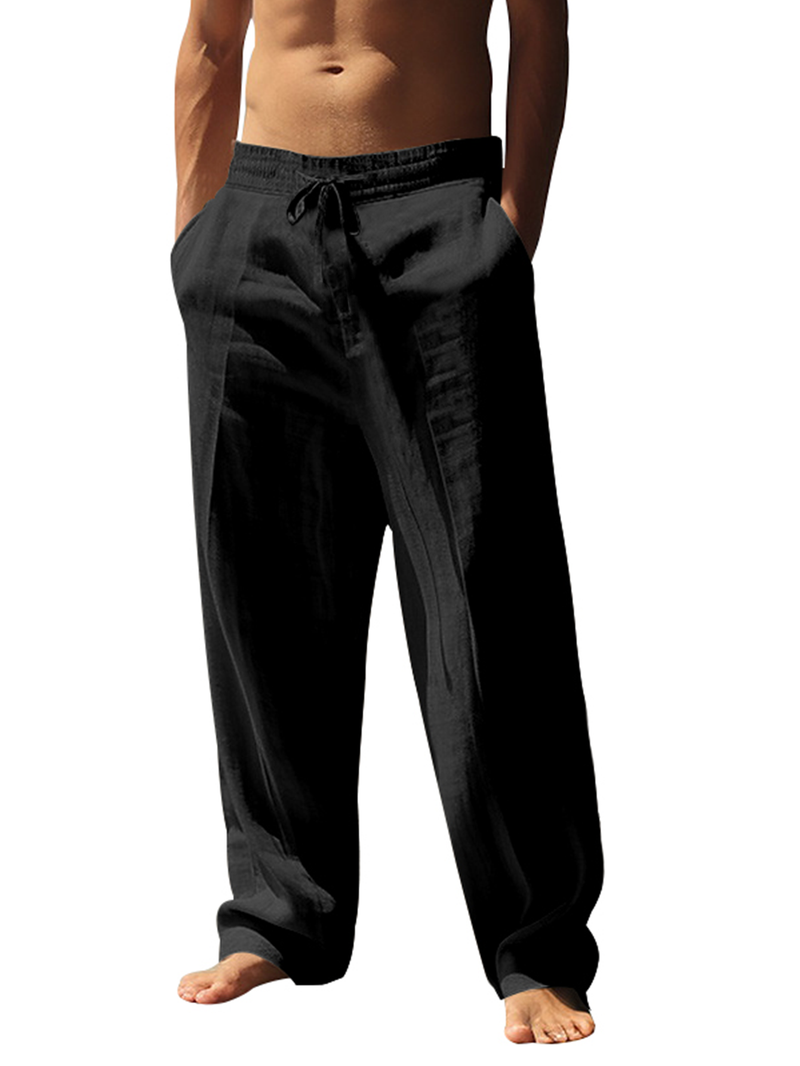 Pantaloni in lino premium da uomo – Pantaloni traspiranti dalla vestibilità comoda con coulisse in vita, leggeri ed eleganti per l'estate_voghion.com