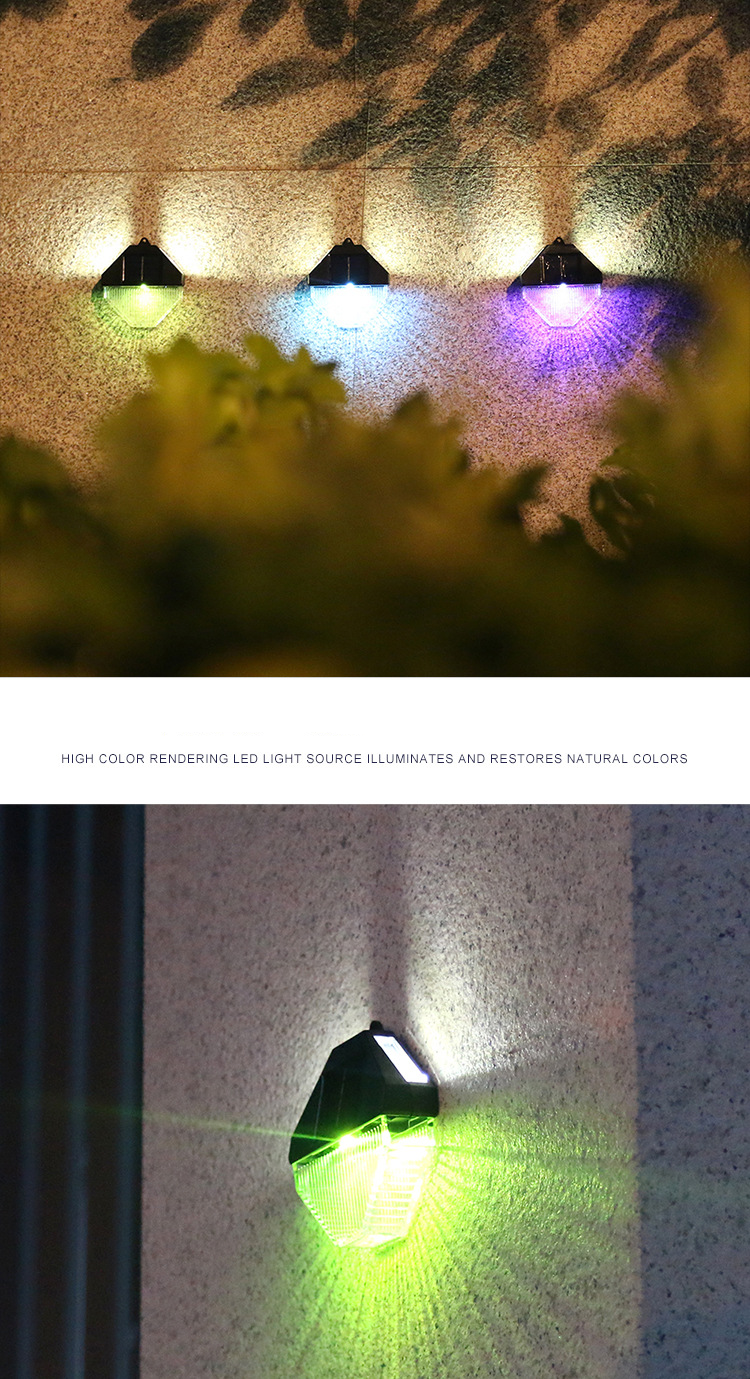 LED-wandlamp op zonne-energie – dubbelzijdige verlichting, waterdichte schutting- en tuinverlichting (wit/warm licht + kleurveranderende opties)_voghion.com