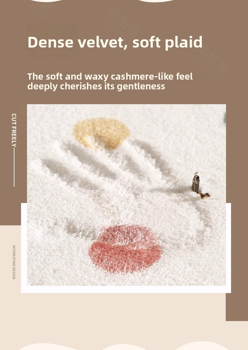 Luxury Plush Rug - Modern Abstract Cream Bedside Carpet With Non-Slip Dots, Soft Polyester Fabric For Living Room & Bedroom_voghion.com