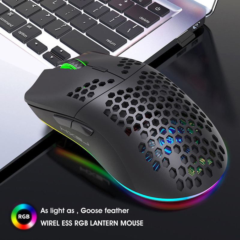 T66 Hole 2.4G brezžična miška Lahka zasnova Cellular RGB Glow 6-Key Mouse Patch_voghion.com