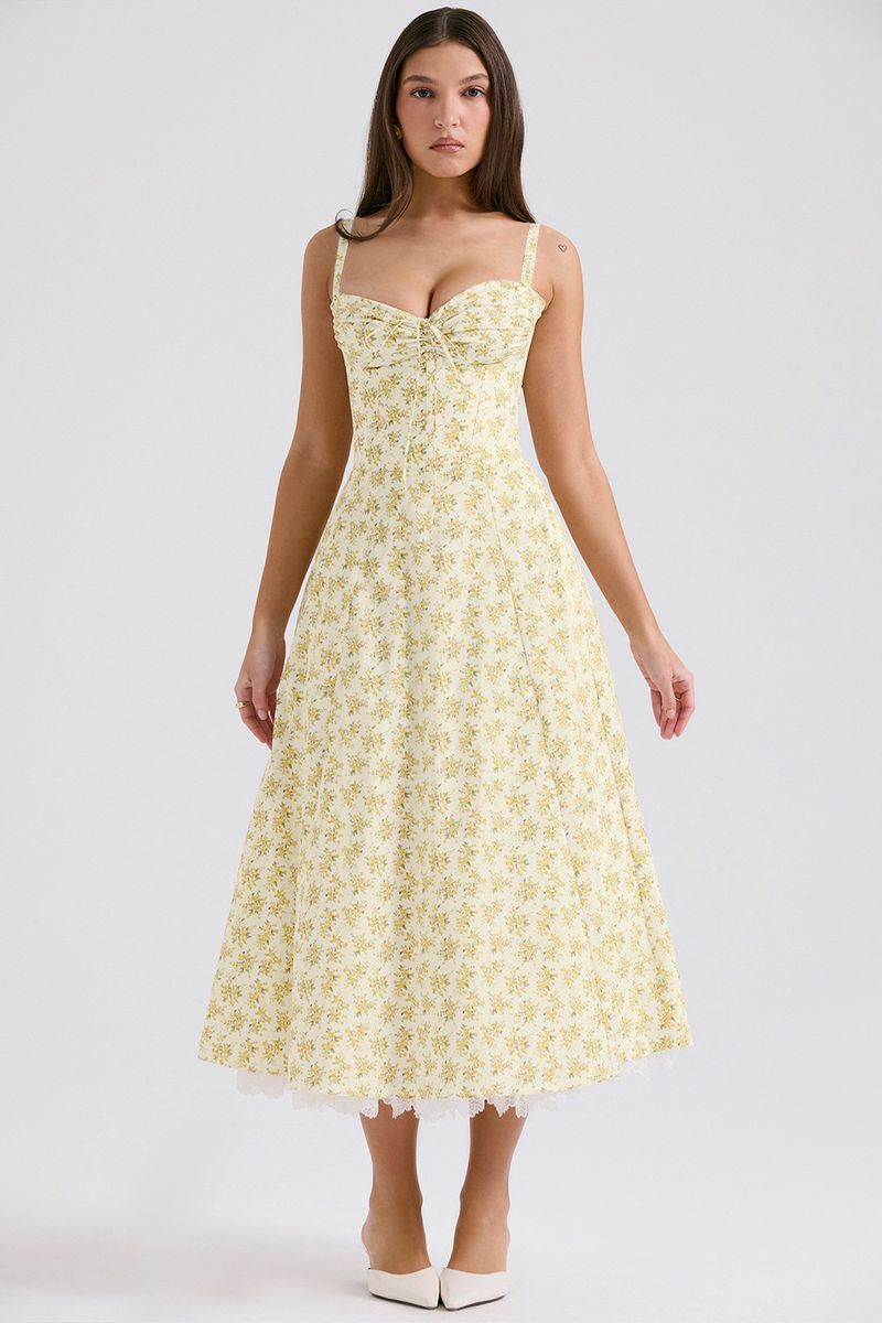 Rochie lungă cu bretele florale subțiri, cu temperament transfrontalier european și american_voghion.com