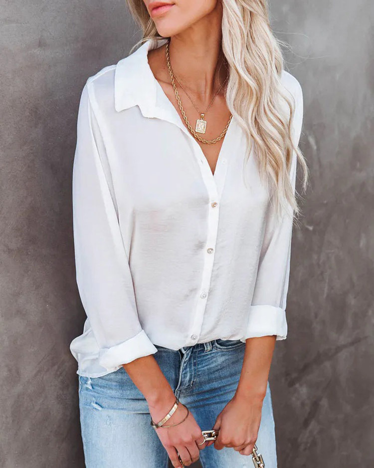 Camicia da donna con scollo a V a maniche lunghe, vestibilità casual, vestibilità ampia_voghion.com