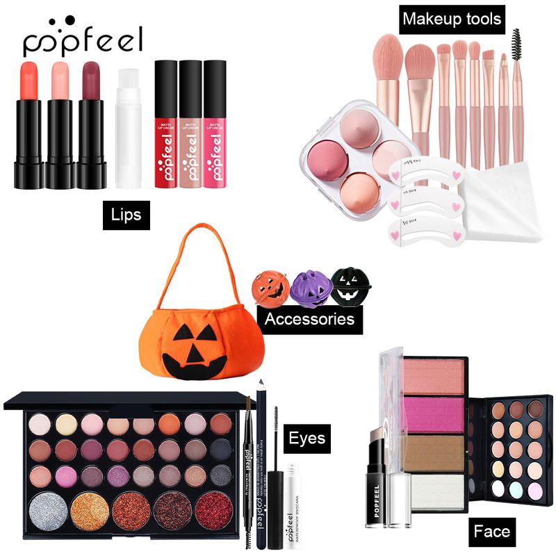 Coffrets de maquillage POPFEEL Coffret de maquillage Halloween Brillant à lèvres Fard à paupières Contouring Ensemble tout-en-un Maquillage de scène_voghion.com