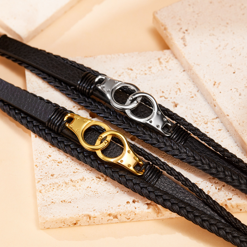 Bracciale in pelle da uomo con cordino in pelle intrecciata multistrato fatto a mano_voghion.com