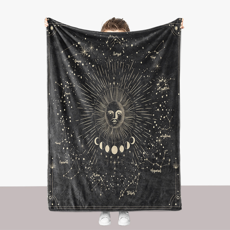 Coperta ispessita per divano in flanella stampata in 3D della serie Universe Moon Sun_voghion.com