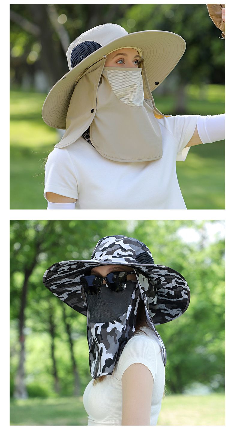 Chapéu de verão feminino com proteção total para rosto e pescoço - Chapéu de ciclismo para áreas externas com aba larga FPS 50+ (design respirável e leve)_voghion.com