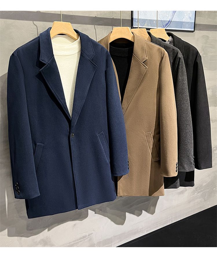 Men’s Korean-Style Wool Blend Suit Jacket – Autumn & Winter Casual Blazer, Slim Fit, Office & Smart Casual (Black/Grey/Brown/Blue/Khaki, S-4XL)_voghion.com