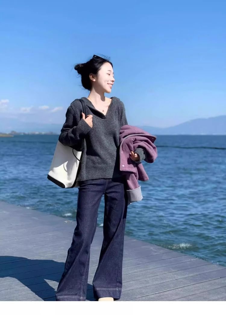 Klein Blue Hooded Sweater For Women, New Autumn Winter Lazy Style, Soft And Cozy Inner Layer, Knitted Fashion Top_voghion.com