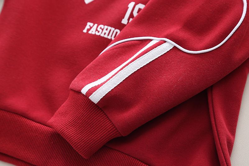 Conjunto de dos piezas para niño: elegante sudadera de manga larga con capucha y pantalón deportivo (80-120 cm), algodón cómodo para otoño y primavera, negro/rojo_voghion.com