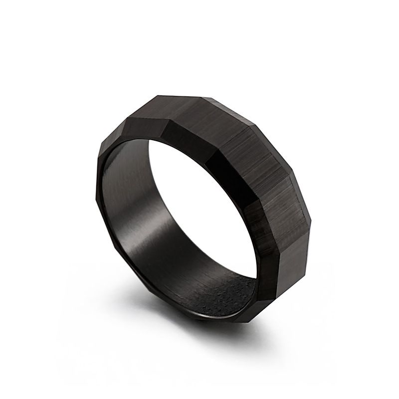 Anello da uomo in acciaio al titanio con bordo smussato doppio, punk, in acciaio inossidabile, da 8 mm_voghion.com