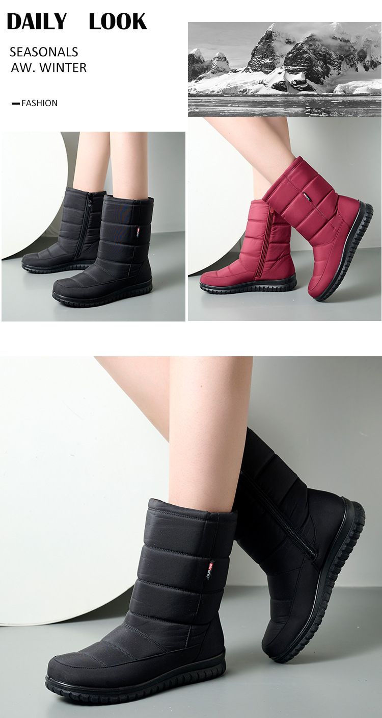 Skischuhe Winter Neue Schneestiefel Damen Plus Samt Warm Große Damenschuhe High Top Spritzwassergeschützt Slip On Baumwollschuhe_voghion.com