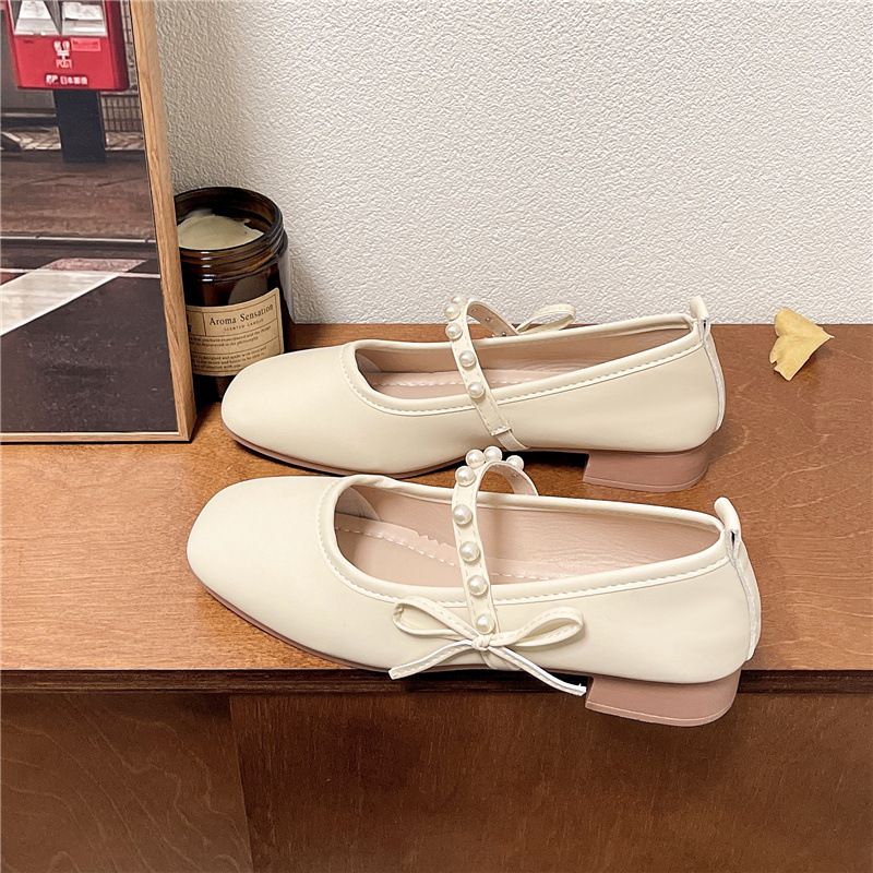 Außenhandel Dicken Absatz Nicht Müde Füße Perle Mode Schuhe Frühling Und Herbst frauen Schuhe Bogen Ein Pedal Einzelnen schuhe_voghion.com