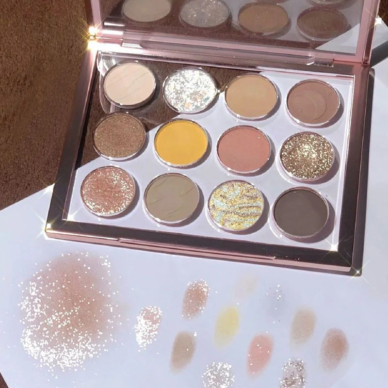 DIKALU 12 ombretti rosa ambra piatto trucco patata fango paillettes glitter rosa terra colore_voghion.com