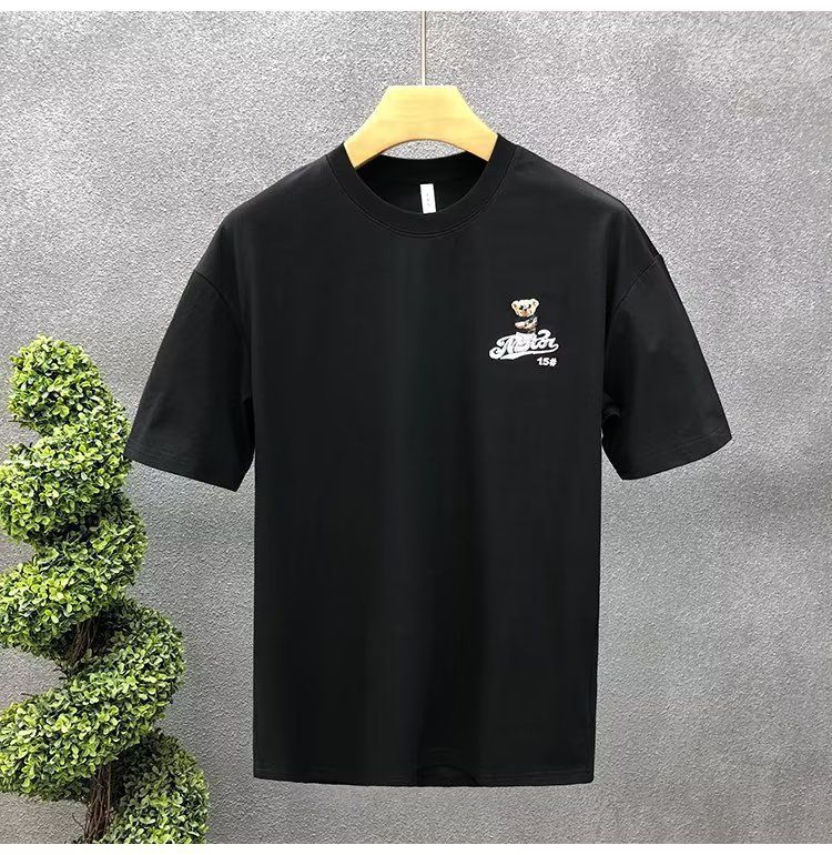 Herrenbekleidung Trendy Marken-T-Shirt mit Bären-Print, kurzärmelig, für den Sommer, neue trendige, vielseitige Freizeitkleidung in großer Größe, lockere Baumwolloberteile_voghion.com