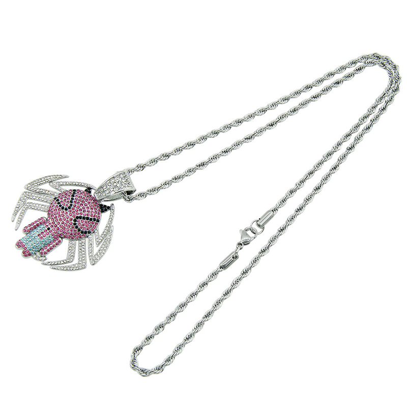 Hip Hop Anime Superhjälte Smycken Iced Out Crystal Spider Pendant Halsband För Män Kvinnor Kubansk Chain Choker_voghion.com
