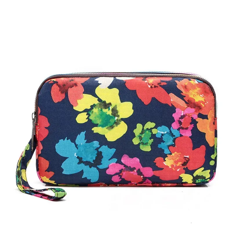Fashion Flower Print Wallet For Women Three Layer High-capacity Mobile Phone Portable Handheld Mini Key Clutch Bag_voghion.com