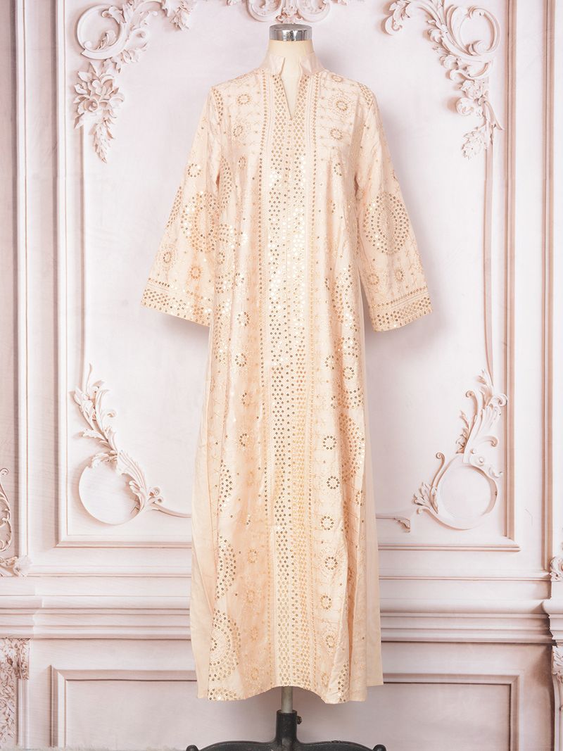Dammekleeder Muslimescht Kleed Damme Laangrock Neit Perlen-Owendkleed Abaya_voghion.com