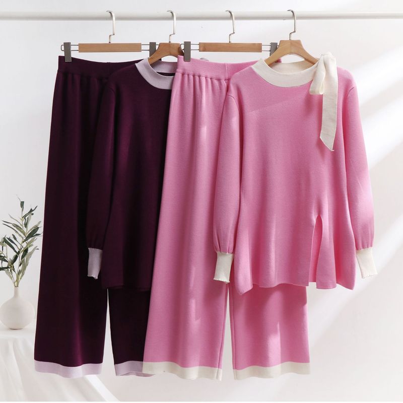 Women's Clothing Large Size Suits Two Piece Suits High End Loose Knit Sweaters Leg Pants_voghion.com