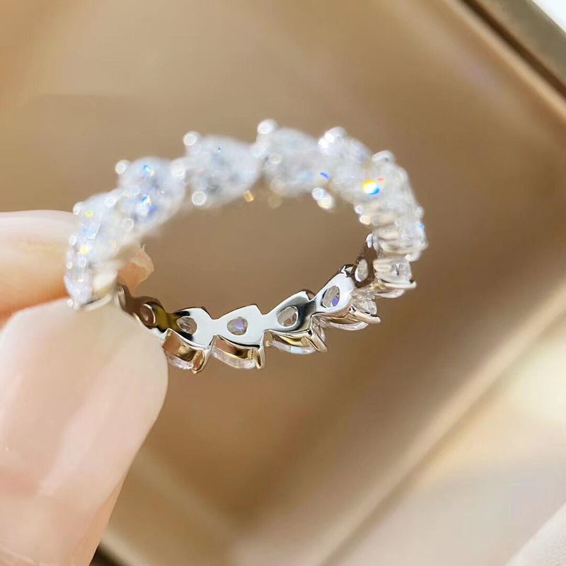 Heart-Shaped Row Fashion Heart Full Circle Simulated Diamond Ring Non-Fading_voghion.com