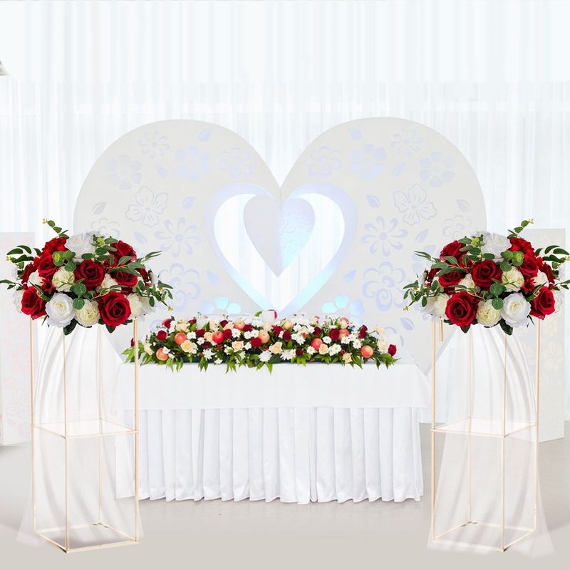 2 Pack 31.5 Inch Golden Flower Stand With 2-Layer Acrylic Pane Metal Flower Display Rack Tables Centerpieces Floor Geometric Column Vases For T-Stage Wedding Birthday Party Decorations_voghion.com