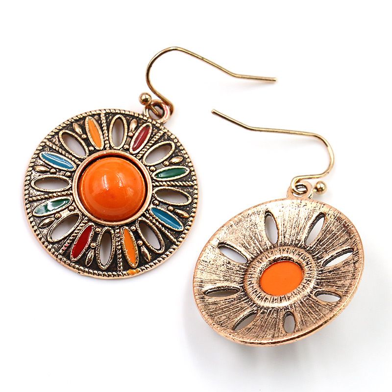 Bohemian fashion round pendant earrings trend drop oil earrings personality cross-border exaggerated jewelry_voghion.com