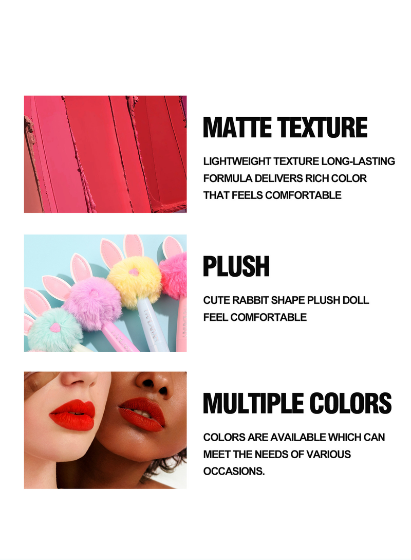 Fluffy Lollipop Cute Mini Rabbit Velvet Matte Lipstick _voghion.com