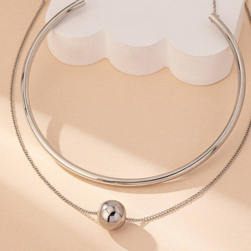 Small fashion simple design with a handsome texture of layered round ball necklace collar combination_voghion.com