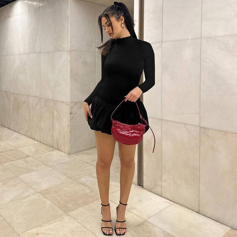 Damen Rückenfreies Mini Bubble Kleid Y2K Streetwear Mädchen Langarm Tuniken Kurze Plissee Kleider Urlaubsoutfit Party Ballkleider_voghion.com