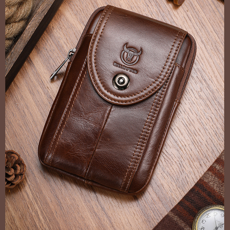 Captain Niu Leather Goods Men's cowhide belt multi function hook genuine leather 5.5.6.4.7 inch mobile phone cash register waist bag_voghion.com
