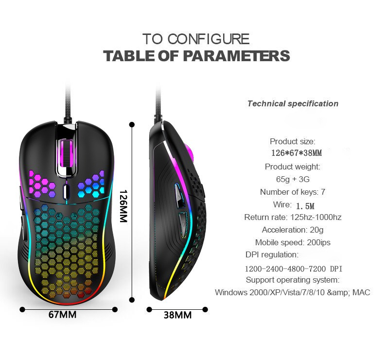 Mouse da gioco cablato con luce respirante colorata e luminosa, accessori per computer_voghion.com