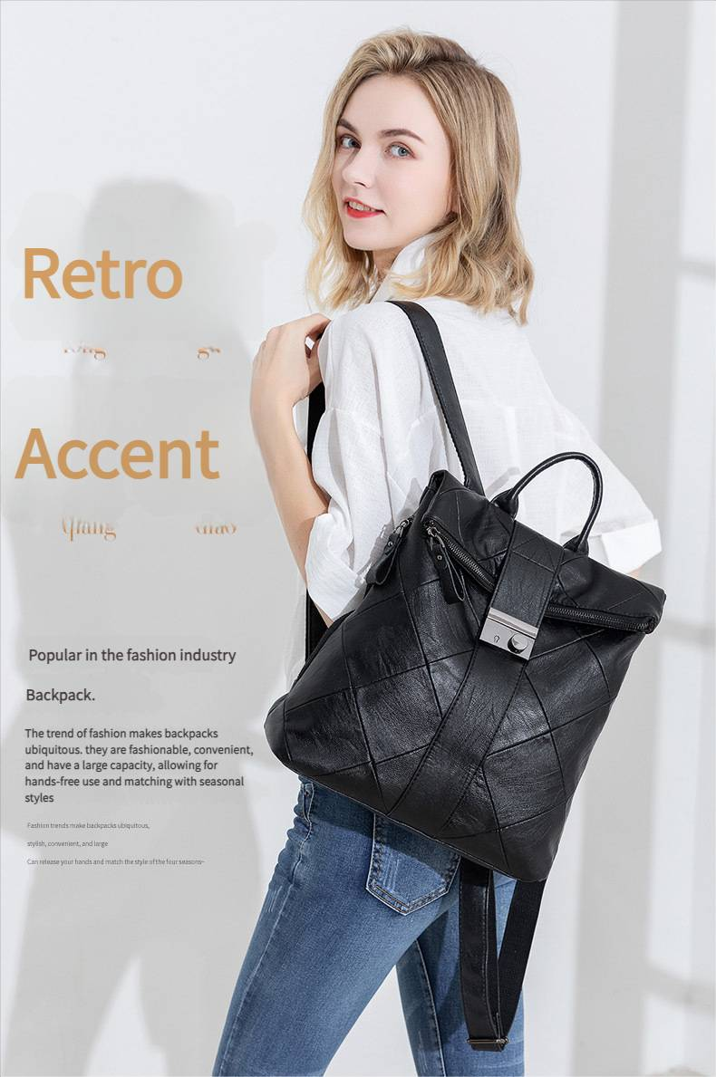 Women's Fashion Soft Skin Backpack For Travel, Anti-theft Pieced Together Design, Book Bag, Sling Bag, Trend In 2025_voghion.com