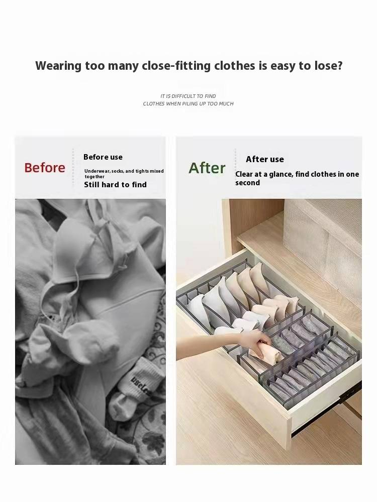 Mesh Drawer Organizer For Clothes, Underwear, Socks - Foldable Storage Box With Multiple Compartments, Space-Saving Design For Wardrobe & Dresser_voghion.com