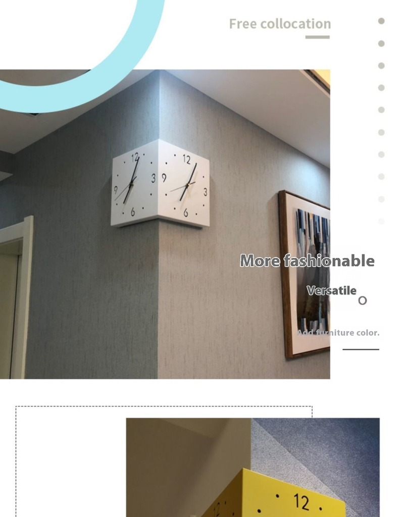 Dual-Face Silent Wall Clock - Modern Metal Corner Clock With Optional Motion-Sensor Light, Battery-Powered, Minimalist Home & Office Decor_voghion.com