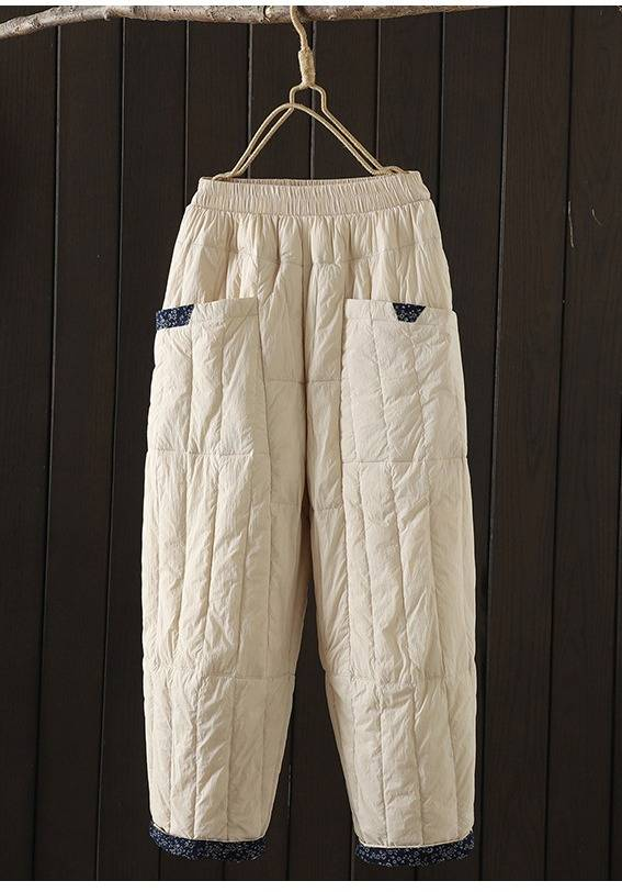 Pantalon matelassé bouffant – Pantalon d'hiver moelleux avec poches surdimensionnées (noir/crème, coupe ample)_voghion.com