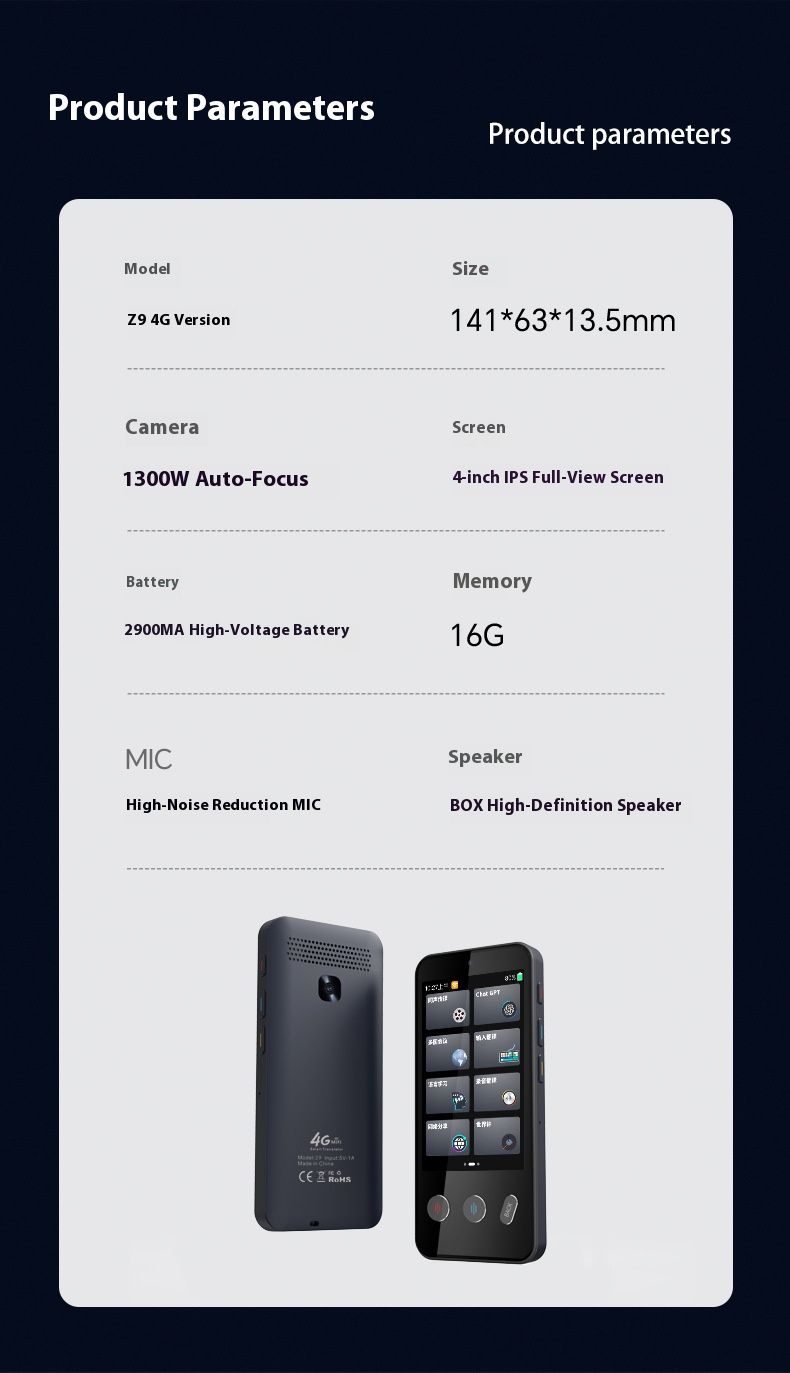 Z9 Multilingual Translator Device - Instant Voice Translation For 100+ Languages, Portable Travel & Business Interpreter With Bluetooth, Touch Screen_voghion.com