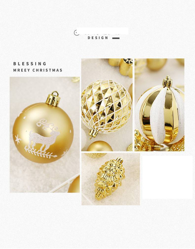 Set di 65 palline di Natale in platino e oro – Eleganti decorazioni per l'albero per le festività natalizie_voghion.com