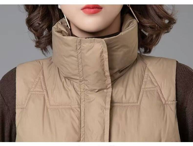 Gilet matelassé d'hiver pour femme avec motif 3D, veste matelassée légère, vêtement d'extérieur décontracté pour temps froid, manteau chaud doublé polaire (kaki, noir)_voghion.com