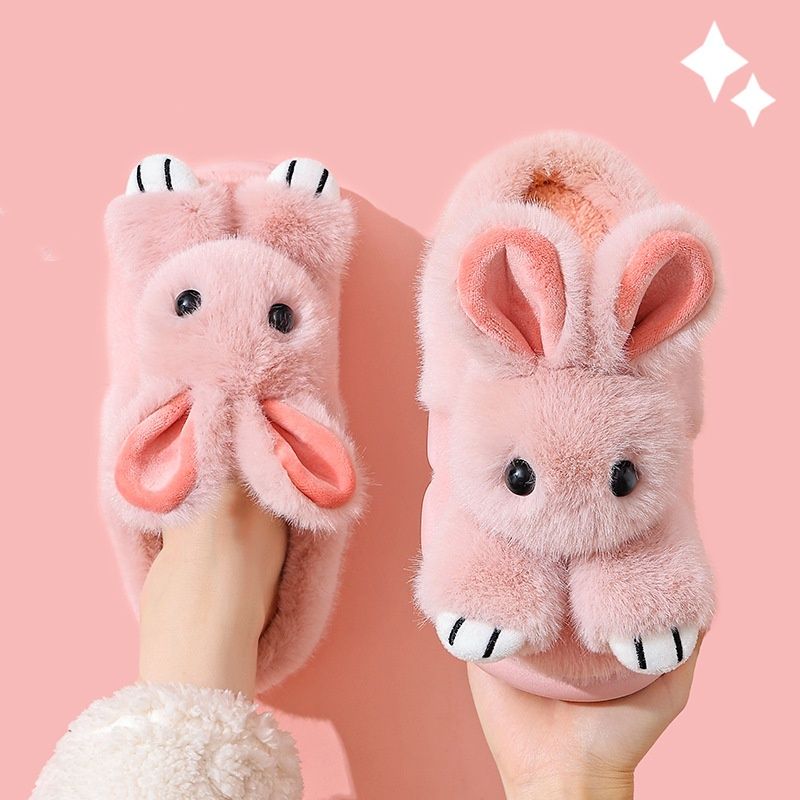 Pantufas aconchegantes para casais – Pantufas de inverno forradas com pelúcia e sola de PVC antiderrapante (Rosa/Rosa Claro/Cinza, Tamanhos 24-41)_voghion.com