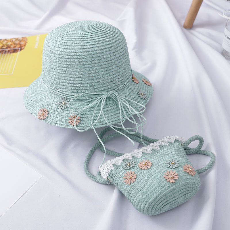 Set di borse a tracolla piccole e carine in paglia per bambini in stile coreano primaverile ed estivo, cappello da pescatore per ragazza,_voghion.com