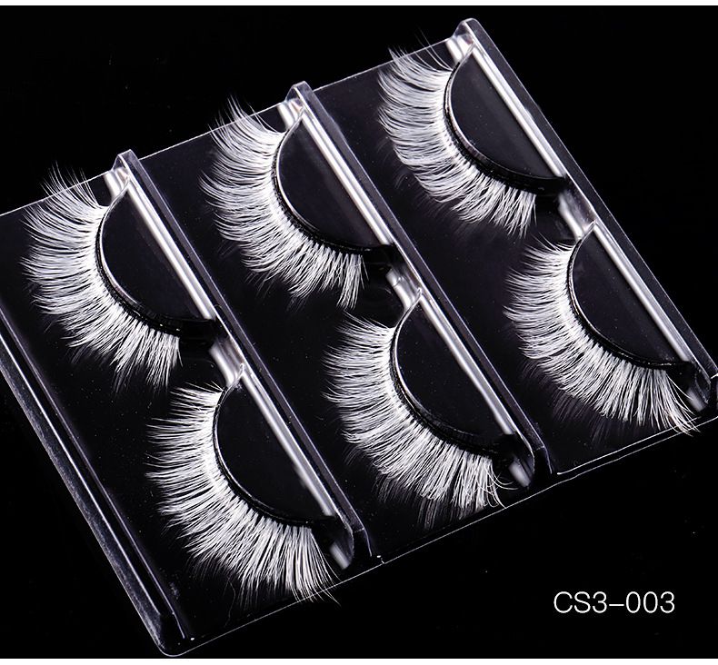 New Exaggerated Holiday Style White False Eyelashes 3 Pairs Long And Short Synthetic Eyelashes_voghion.com
